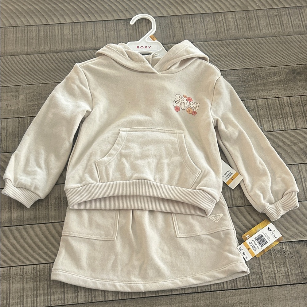 Roxy Beige Kids Hoodie and Skirt Set